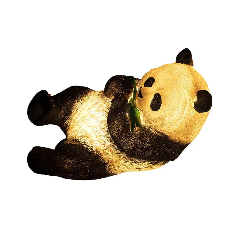 statues panda peluche lumineuses extérieures étanches noir blanc feuilles bambou moderne