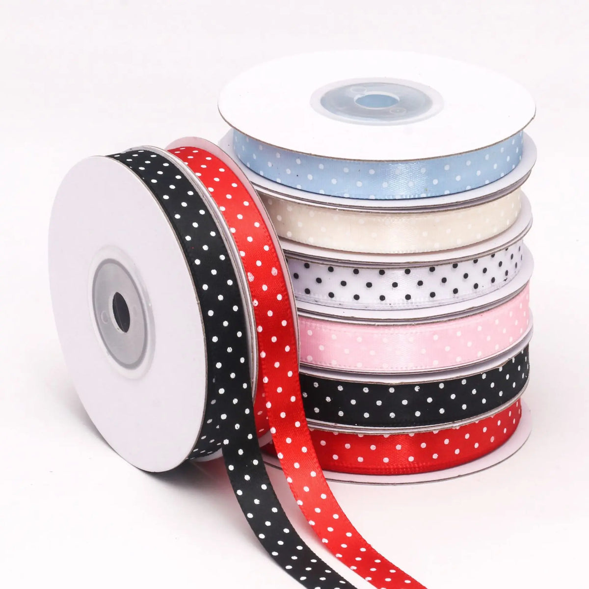 ruban polyester largeur 10mm pois blancs noir blanc rouge bleu clair unique opacité décoration