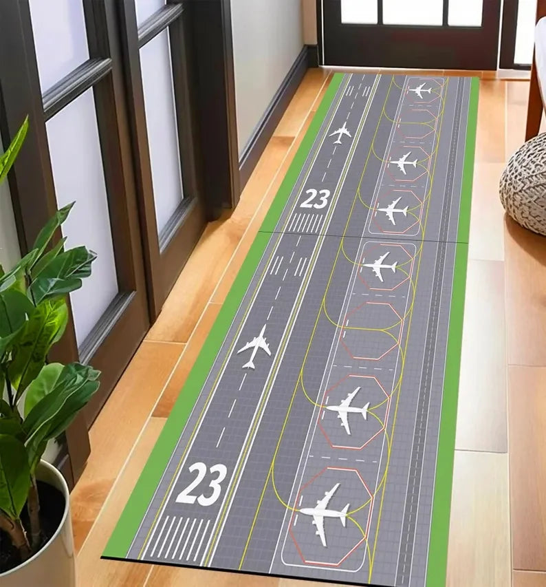 tapis moderne avions route fleurs vert gris blanc chambre décoration extérieur