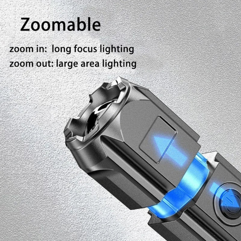 lampe torche noire rechargeable 250 lumens zoom moderne camping 100 200mètres certifiée usb
