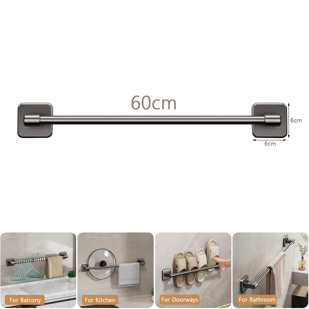 porte serviettes mural adhésif alliage aluminium finition laquée moderne 60cm gris métallisé lisse nail