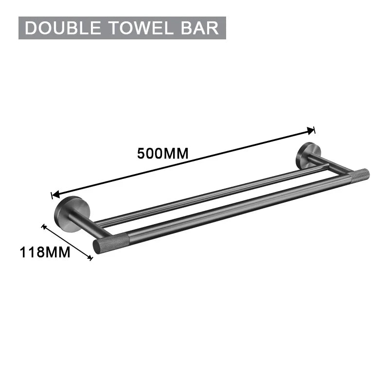 ensemble accessoires salle bain noir mat porte serviettes mural moderne métal brossé