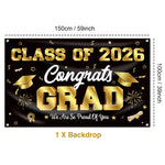 bannières graduation noir doré étoiles confettis caps moderne festives 2026 congratulations proud
