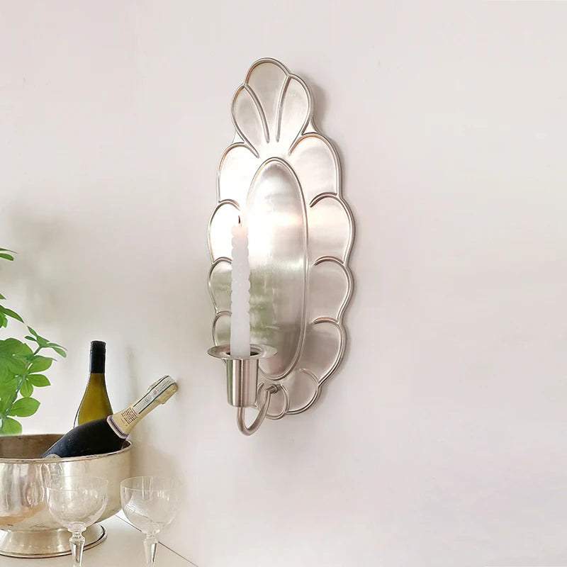 bougeoir mural classique feuilles stylisées argenté doré bougie blanche decoration salon chambre