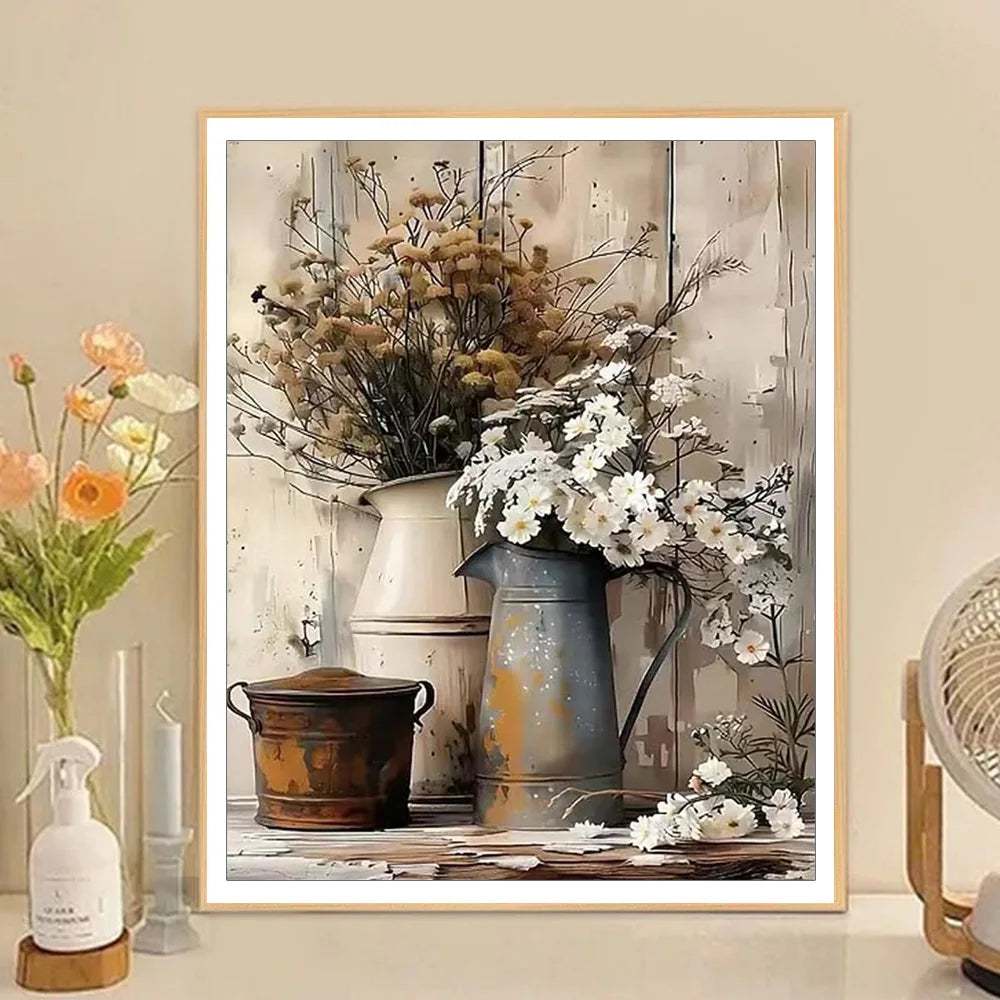tableau peindre numeros fleurs livres vase oiseaux guide peinture pinceaux adultes débutants toile unipiece