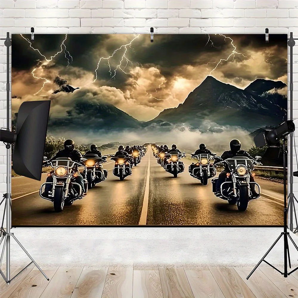 toile d'art moderne paysage montagneux orages motards salon chambre festive anniversaire noël mariage