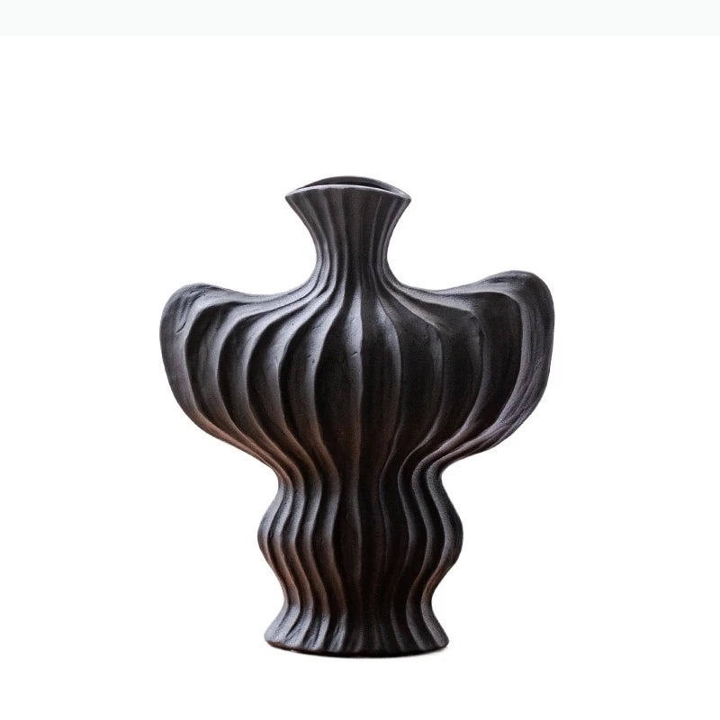 vase moderne céramique blanc noir rouge ondulé fleurs décoration intérieur salon