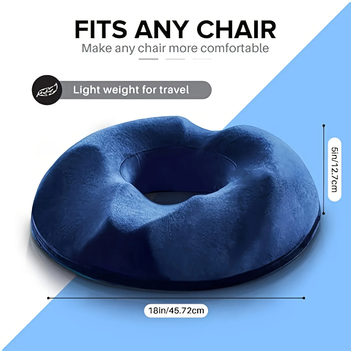 coussin soutien coccygien mousse mémoire forme polyester bleu foncé confortable ergonomique texture douce portable