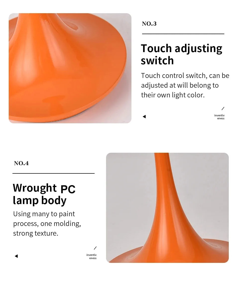 lampe chevet moderne rechargeable usb 5w orange tactile flux lumineux 60 ledABL