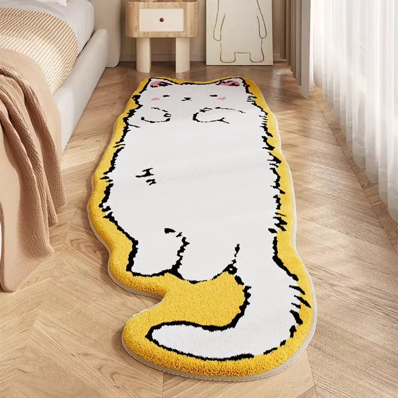 tapis blanc jaune gris orange vert rose marron chat dessin animé pelucheux moderne salon