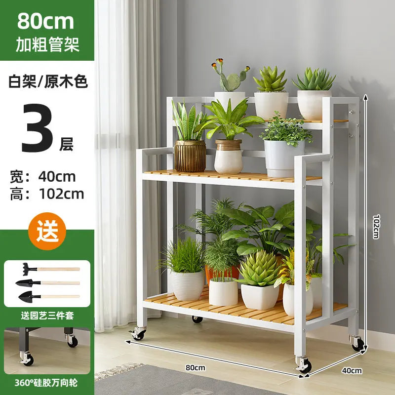 étagère plantes bois métal roulettes meuble jardin intérieur blanc moderne