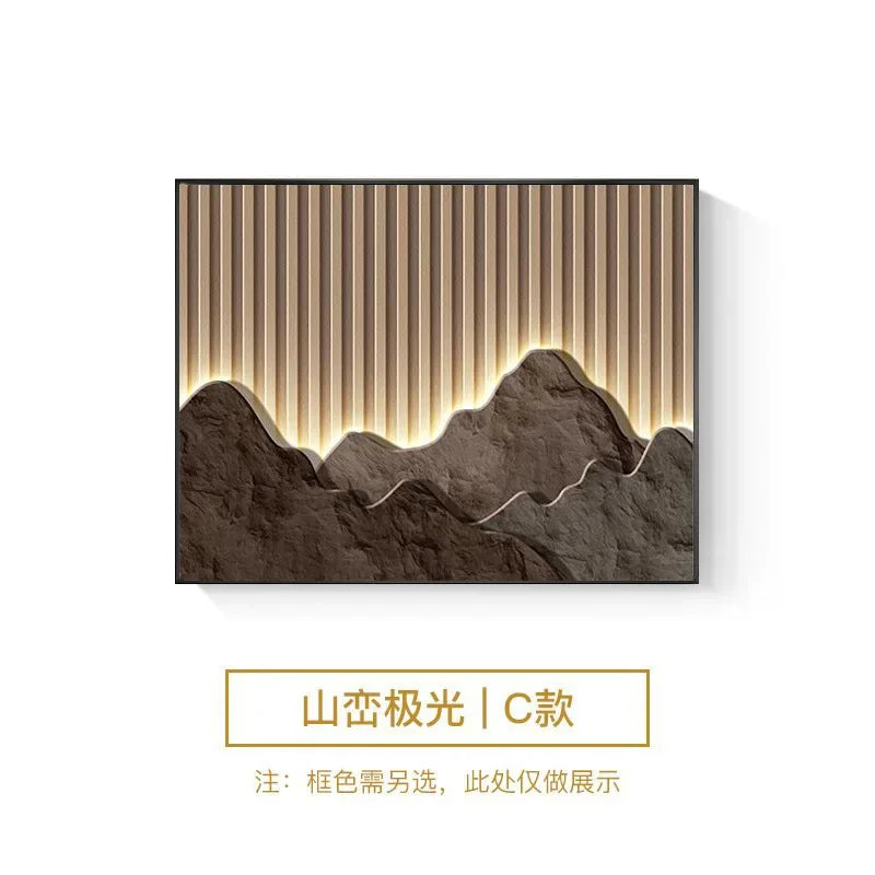 cadre mural contemporain noir montagne relief lignes lumineuses minimaliste fixations murales decoration interieur
