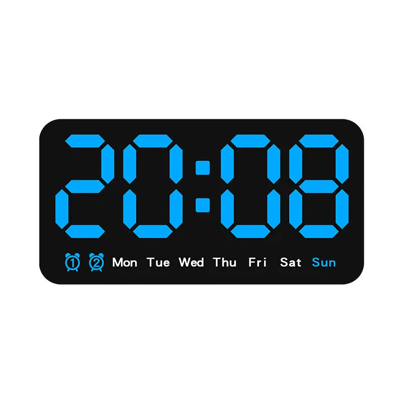 horloge murale numérique réveil double alarme calendrier led moderne noire blanche rose bleu verte