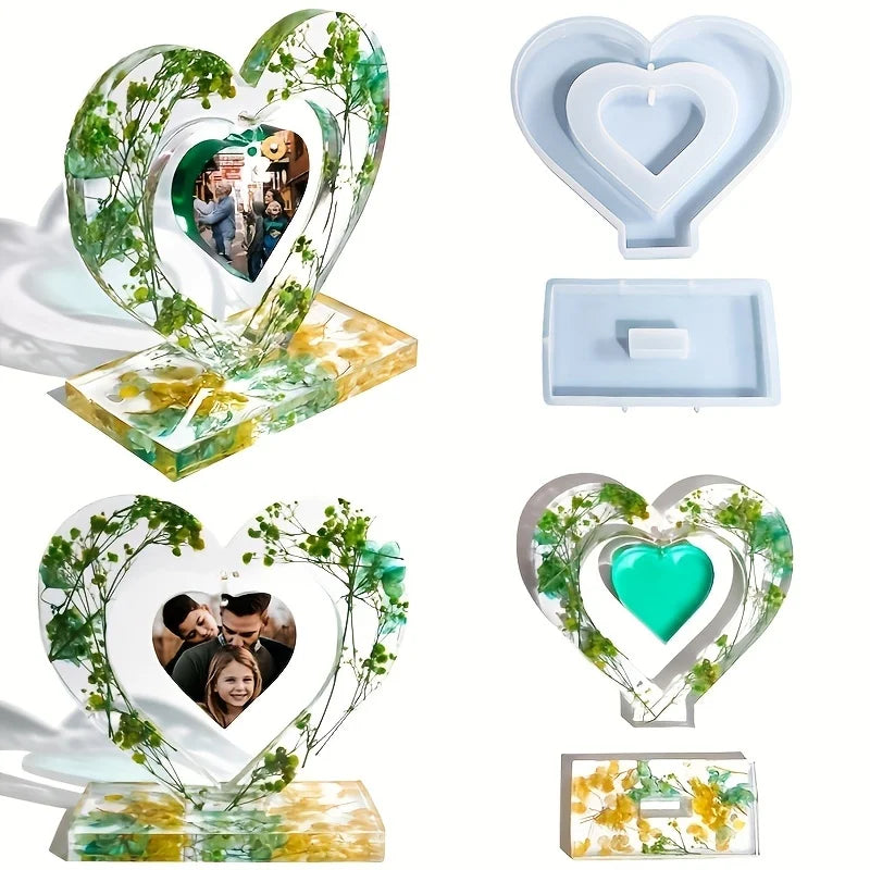 cadre photo cœur transparent fleurs séchées moderne décoration adhésif vert jaune blanc