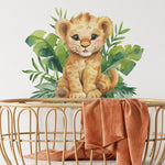 sticker mural lionceau illustration orange feuilles adhésif chambre enfants animal dessin animé pvc