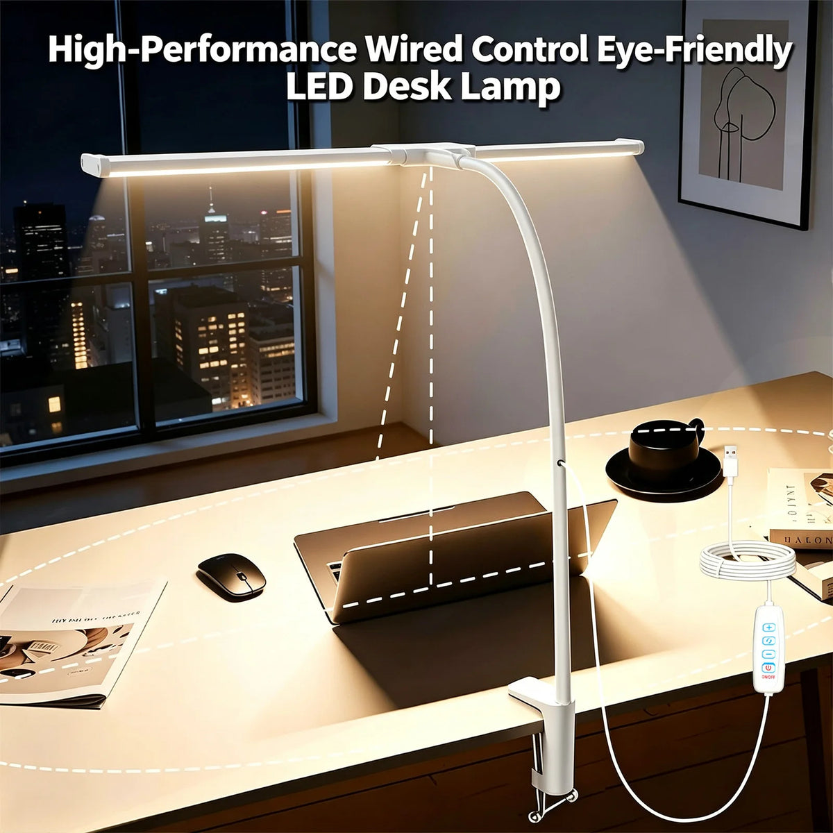 lampe led noir blanc contemporaine clip fixe modes luminosité étude lecture