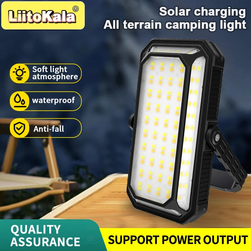 lampe camping solaire rechargeable 1200lm led 12h autonomie ipx4 étanche moderne noire abs matériaux