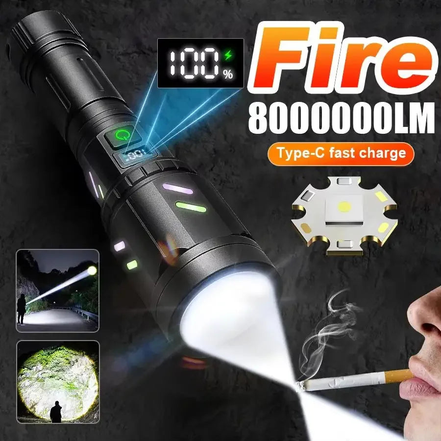 lampe torche noire rechargeable ipx6 étanche lumiere led intense camping