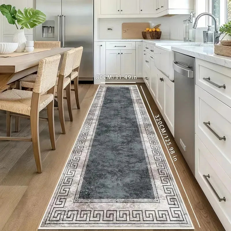 tapis géométrique gris blanc antidérapant polyester durable moderne large entrée chambre cuisine