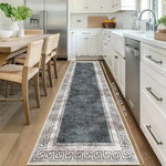 tapis géométrique gris blanc antidérapant polyester durable moderne large entrée chambre cuisine