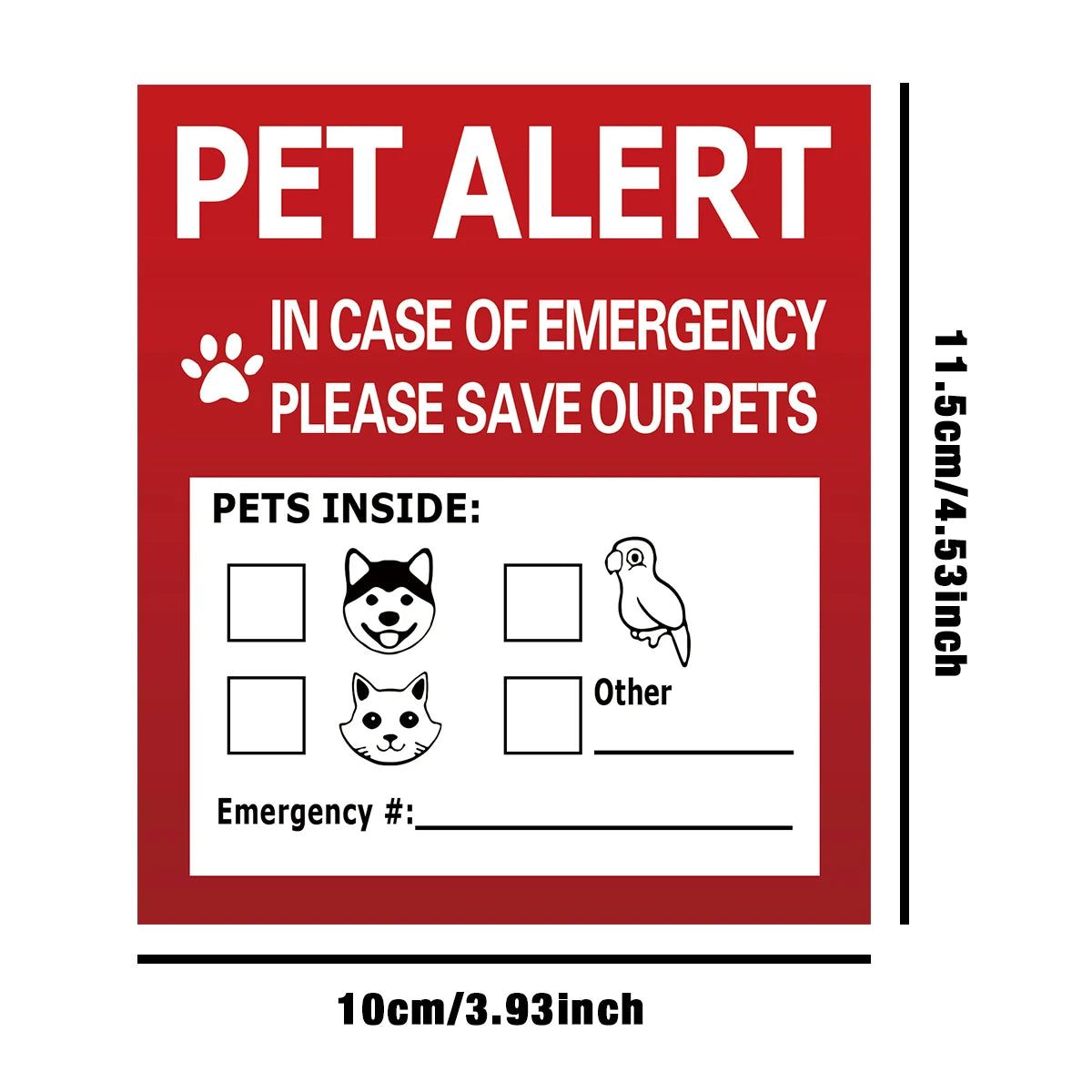 autocollants urgence animaux compagnie chiens chats oiseaux pompe incendie numéro d'urgence graphique informatif stickers