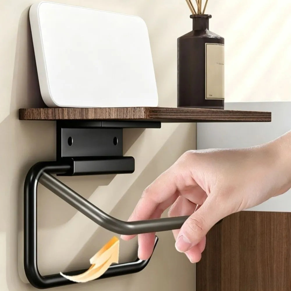 étagère murale bois foncé moderne adhésive porte serviettes support serviettes papier rangement facile durable