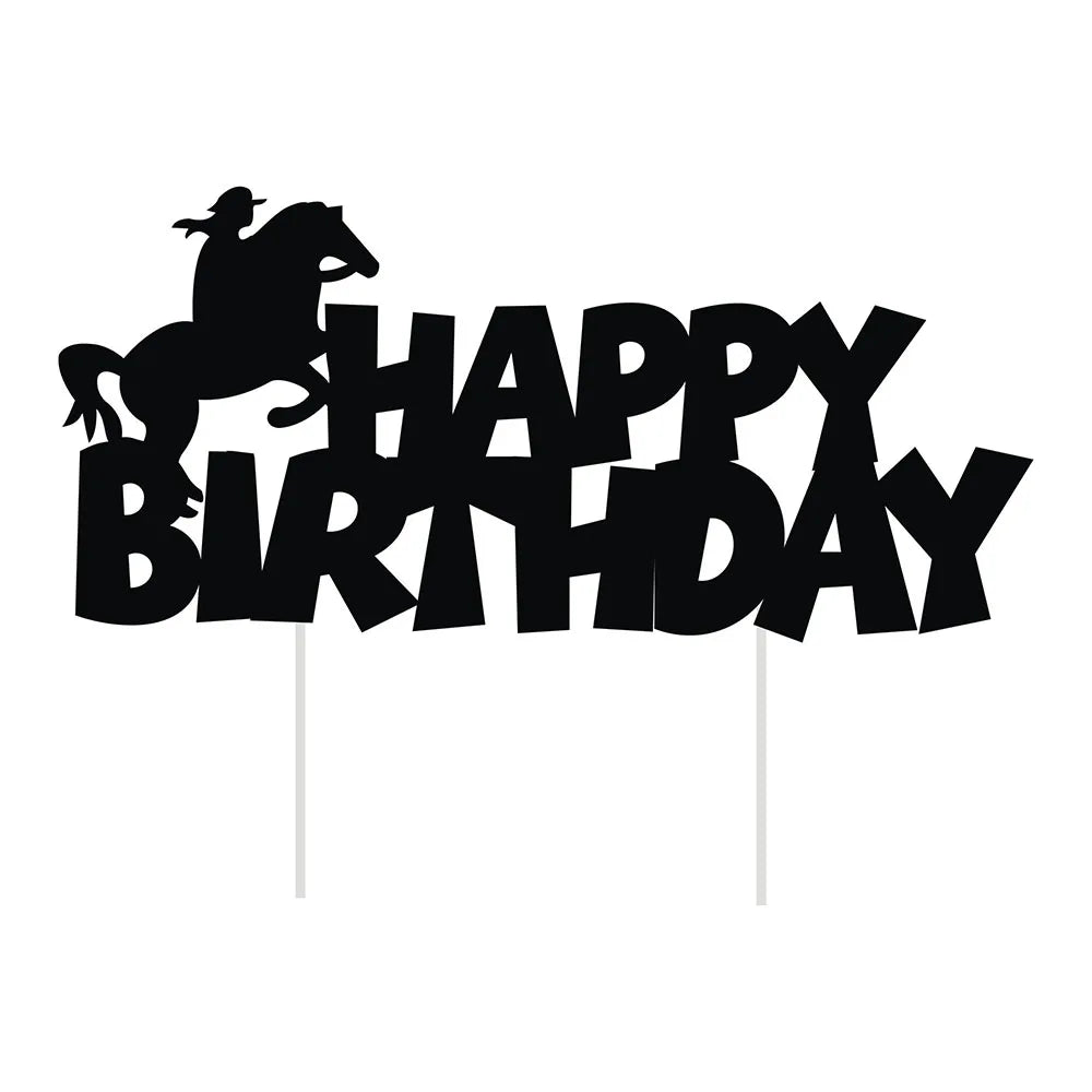 décoration gâteau happy birthday chevaux thème western rouge doré anniversaire enfant festive