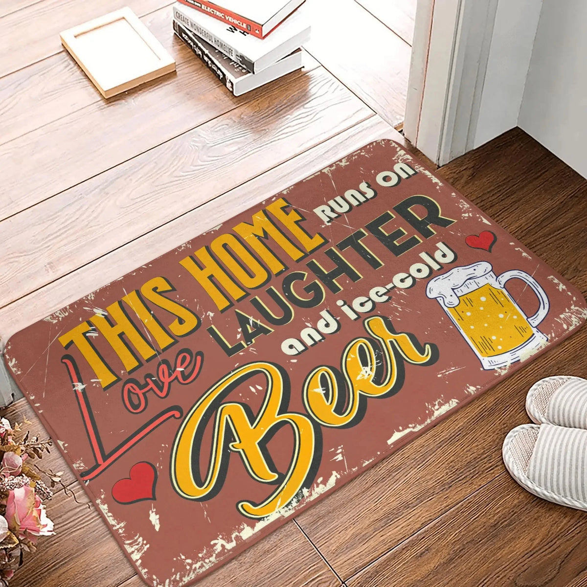 paillasson porte entrée humour bière tapis sol extérieur orange beige marron vintage