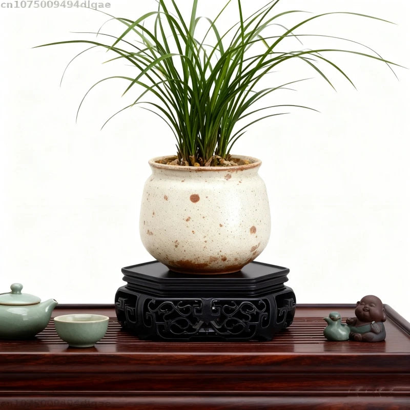 Support plantes bois gravé vase floral plante décorative figurine traditionnelle classique