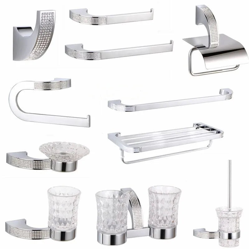 accessoires salle bain or argent strass transparent moderne élégant porte savon porte gobelets porte