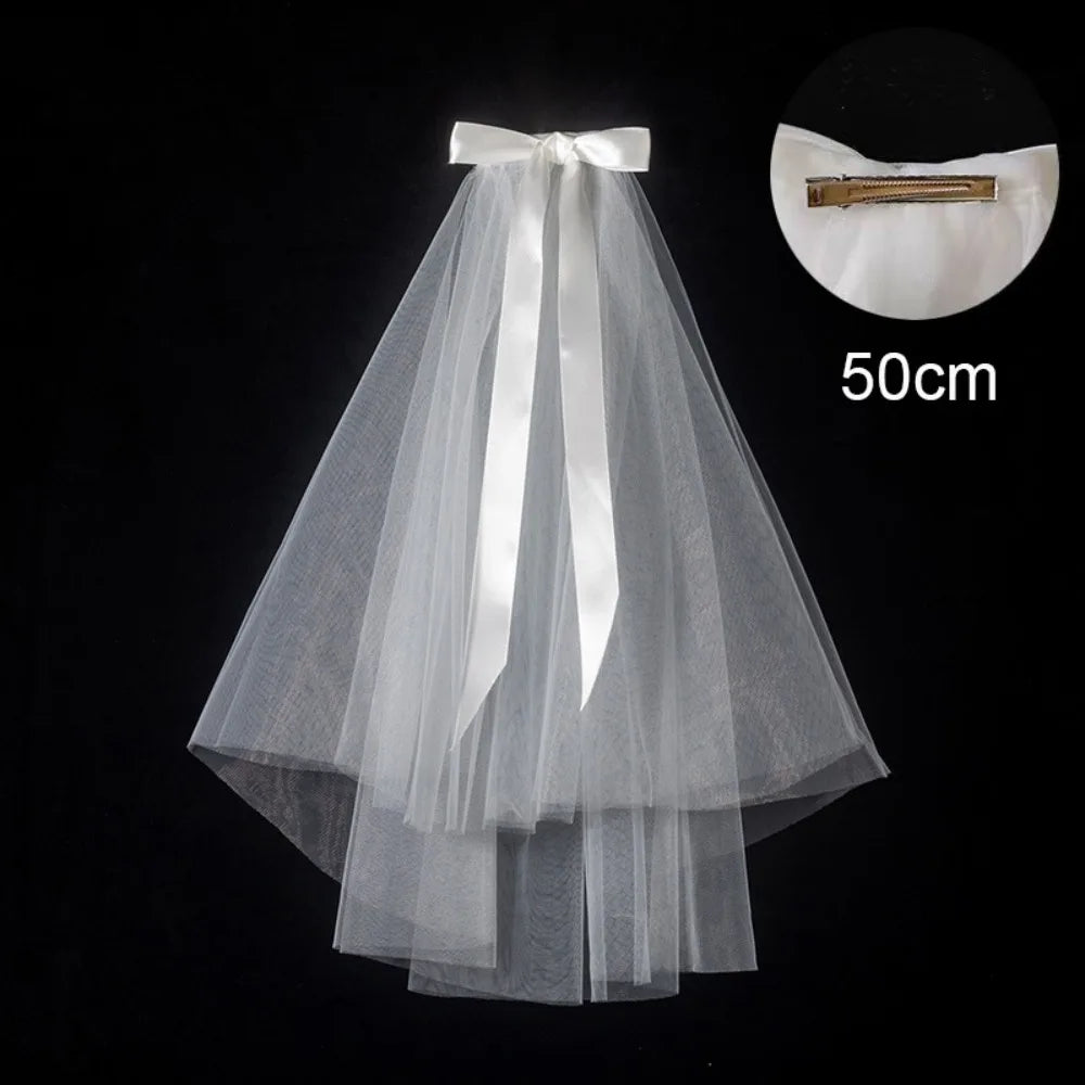 voile mariée blanc translucide clips métalliques classique élégant tulle polyester simple court
