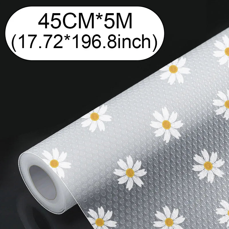 tapis rangement fleuri gris clair blanc jaune moderne anti moisissure tiroir armoire légèrement rugueux