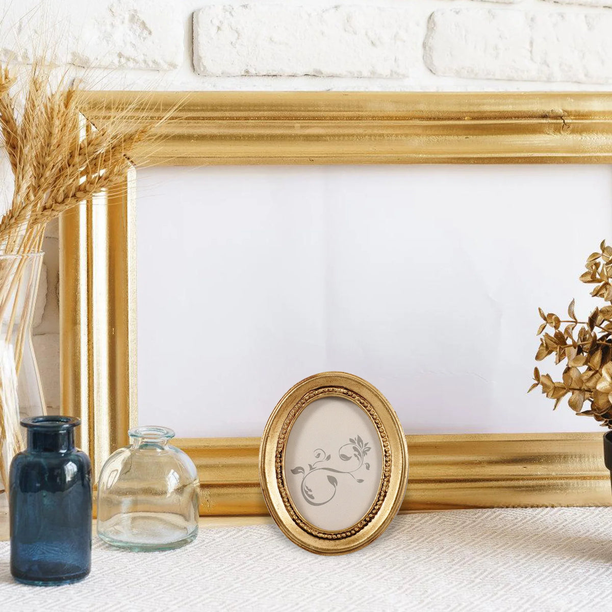 Cadre photo ovale vintage or relief floral portraits paysages decorationOpaqueintérieurbeige