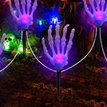 ornement halloween main squelette lumineuse blanche translucide piquet câble blancextérieur eiD festive