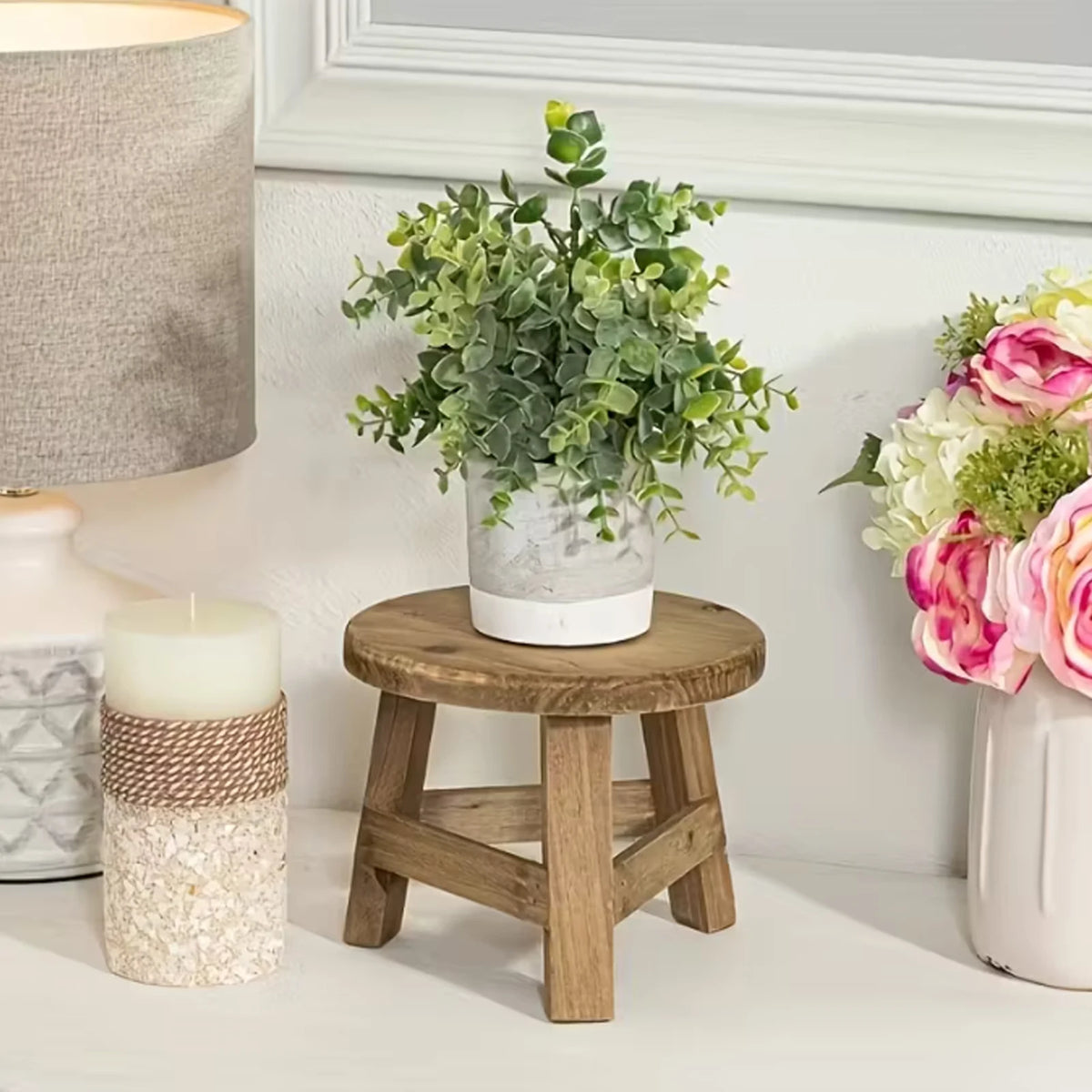 tabouret rustique bois naturel grain bois opaque jardiniere decoration intérieure miniature