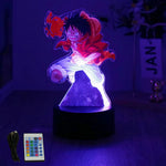lampe led 3d anime luffy zorro cracked surface télécommande câble usb nocturne rouge vert