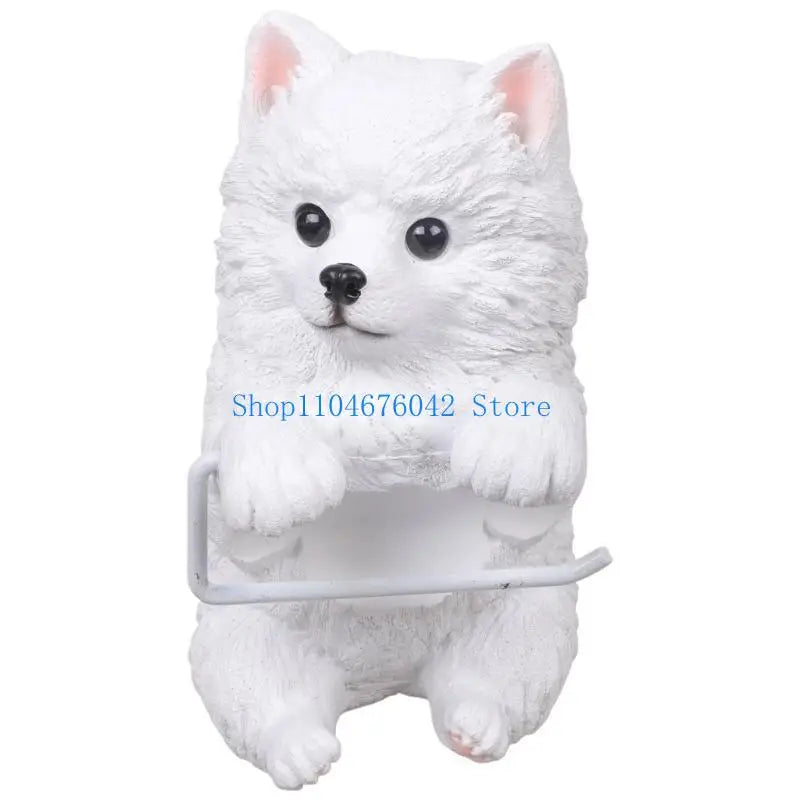 porte rouleau papier toilette forme chien peluche blanc decoratif résine facile nettoyer classique