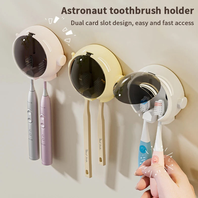 porte brosses dents astronaute mural blanc beige moderne adhésif semi transparent enfantin amusant facile