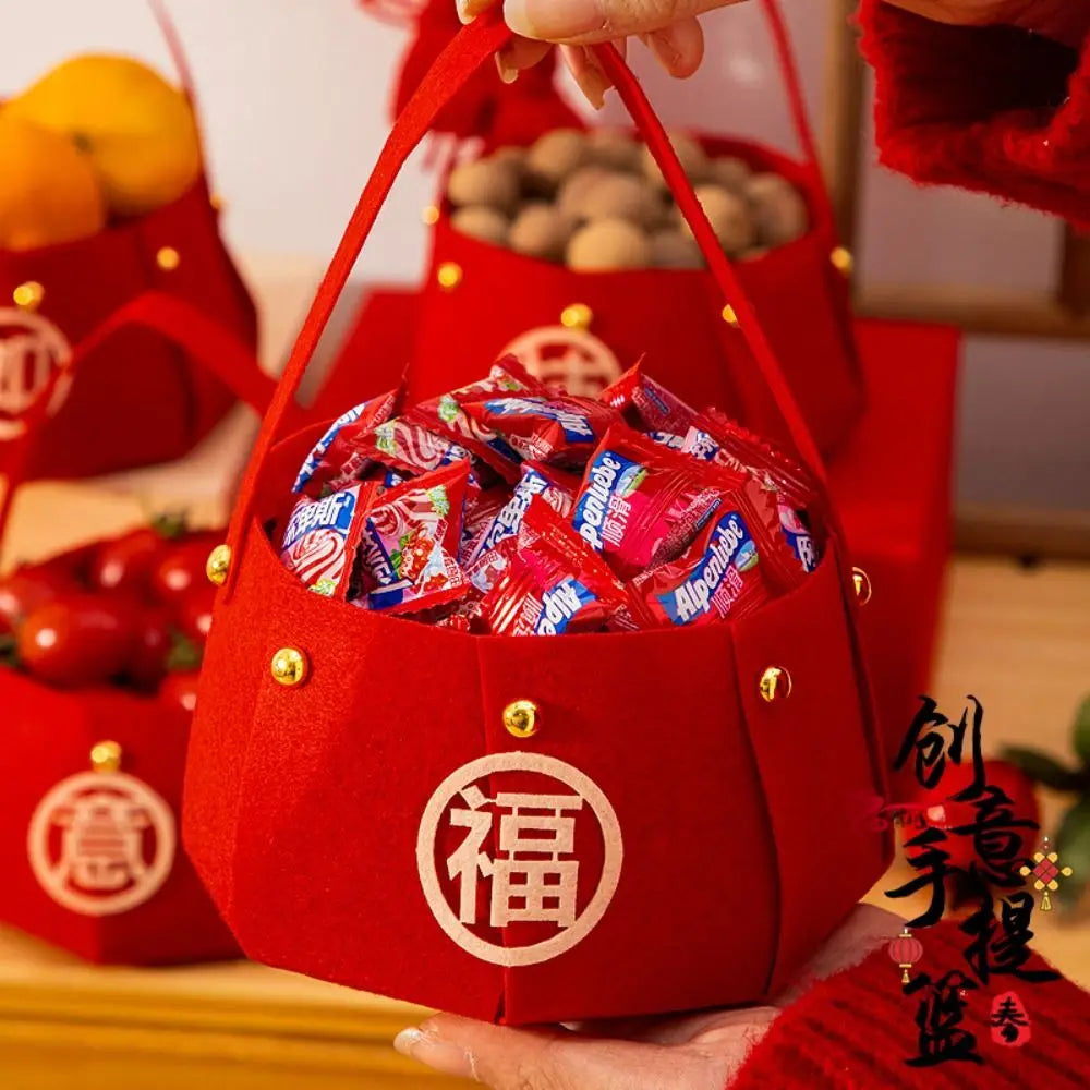 sac main rouge imprimé chinois poignées dorées classique opaque festive 23x15x11 cm