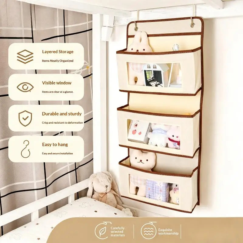 sac rangement mural pliable beige clair marron foncé texture tissée moderne pratique crochets compartiments
