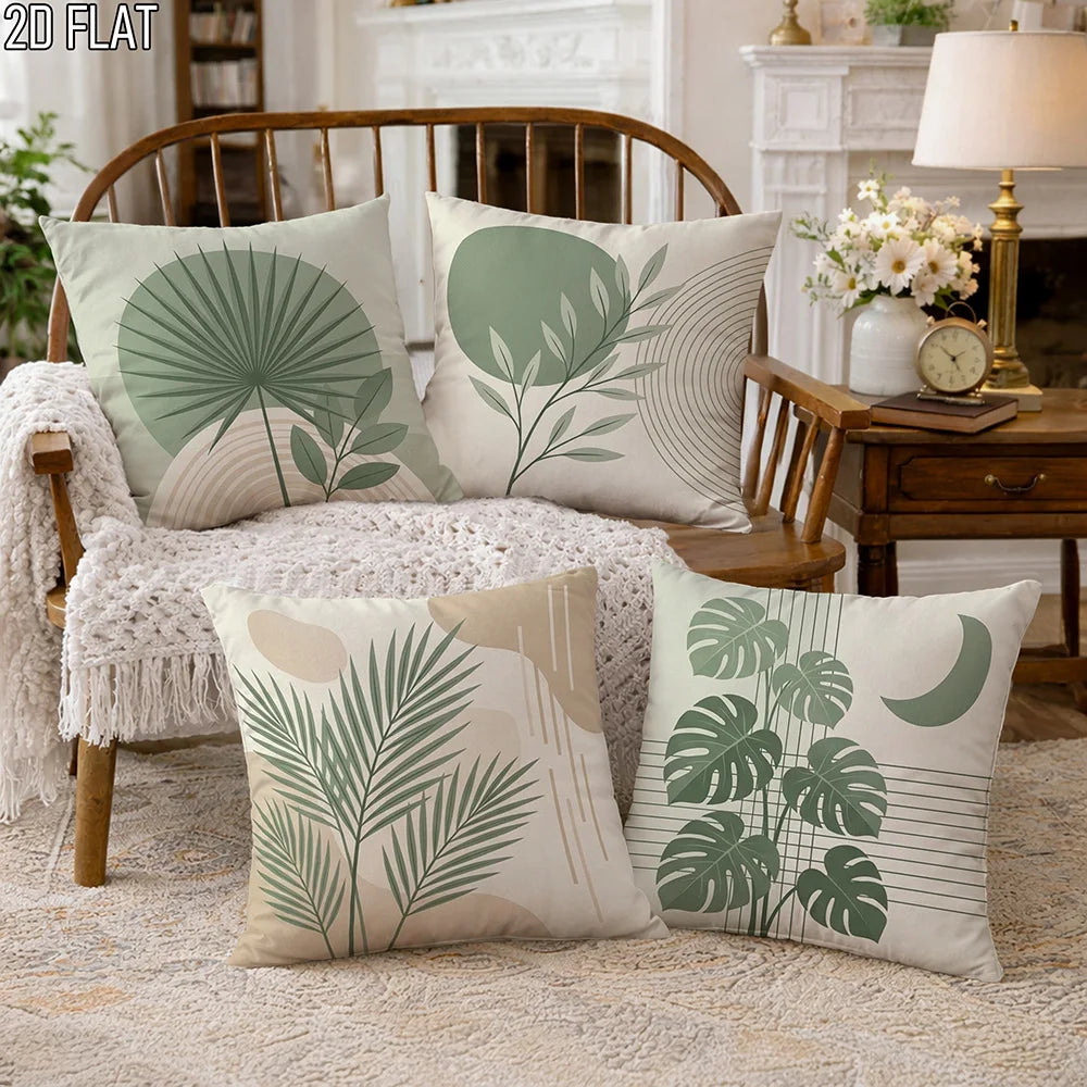 taies d'oreiller décoratives feuilles tropicales minimaliste moderne polyester beige vert 40x40cm 45x45cm 50x50cm 60x60cm