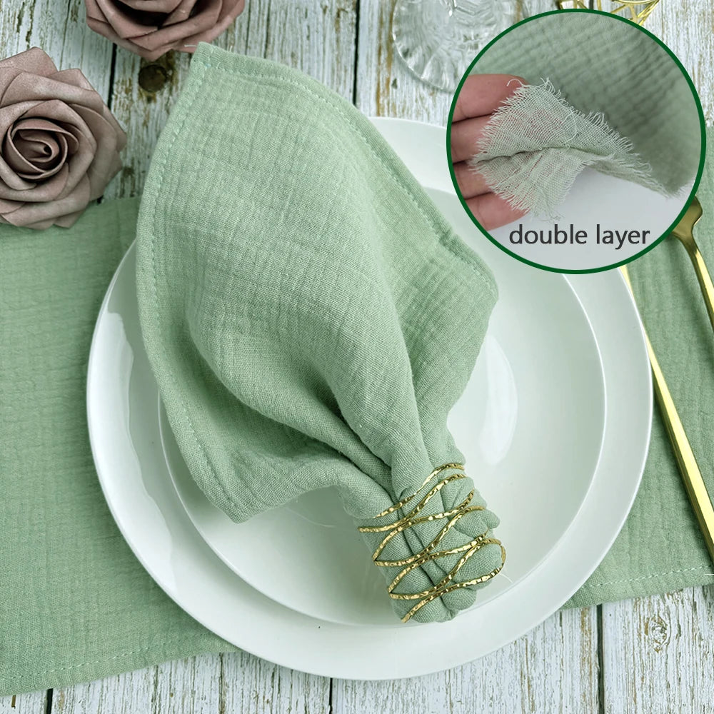 serviettes tissu coton double gaze multicolore boho chic bordure frangée réutilisable maison fête