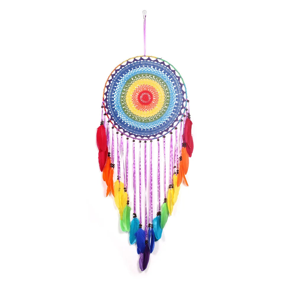 attrape rêves bohème multicolore plumes crocheté tringle décoration chambre salon