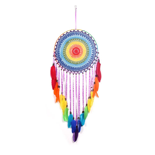 attrape rêves bohème multicolore plumes crocheté tringle décoration chambre salon