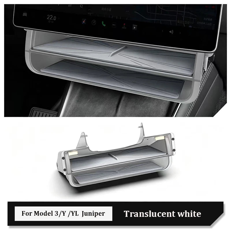 rangement sous écran voiture tesla boîte storage box organizer double couche éclairageintérieur pliable moderne