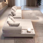 canapé d'angle moderne beige texture bouclée adhésif salon bois éponge scandinave maroc