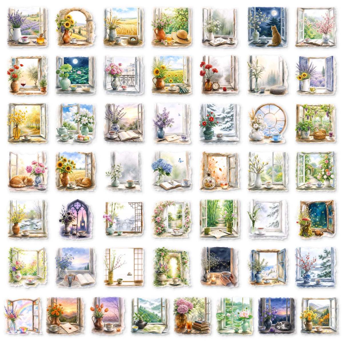 sticker floral paysage saisonnel aquarelle rustique adhésif opaque carnet téléphone portable vintage