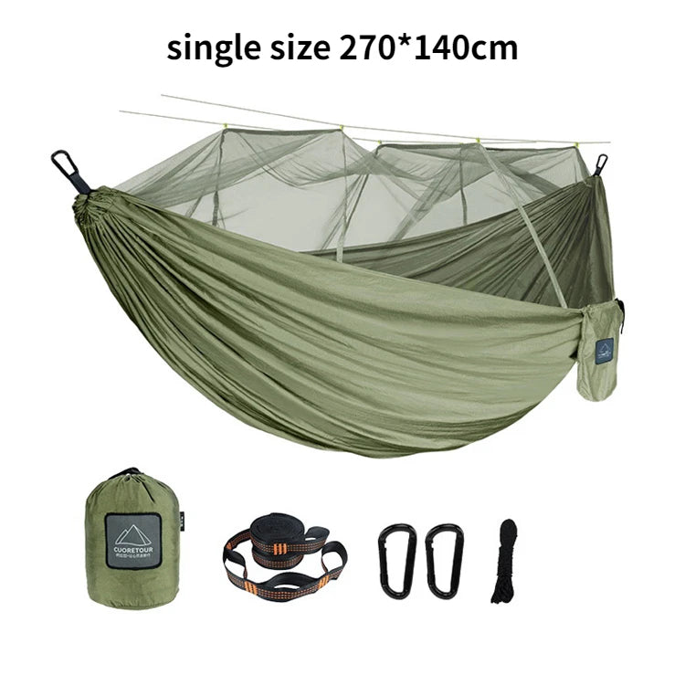 hamac nylon double taille vert olive bleu uni moderne moustiquaire sac rangement ceinture sécurité