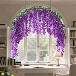 guirlande florale artificielle cascade wisteria violet feuilles vertes décoration intérieure mariage anniversaire festive chambre