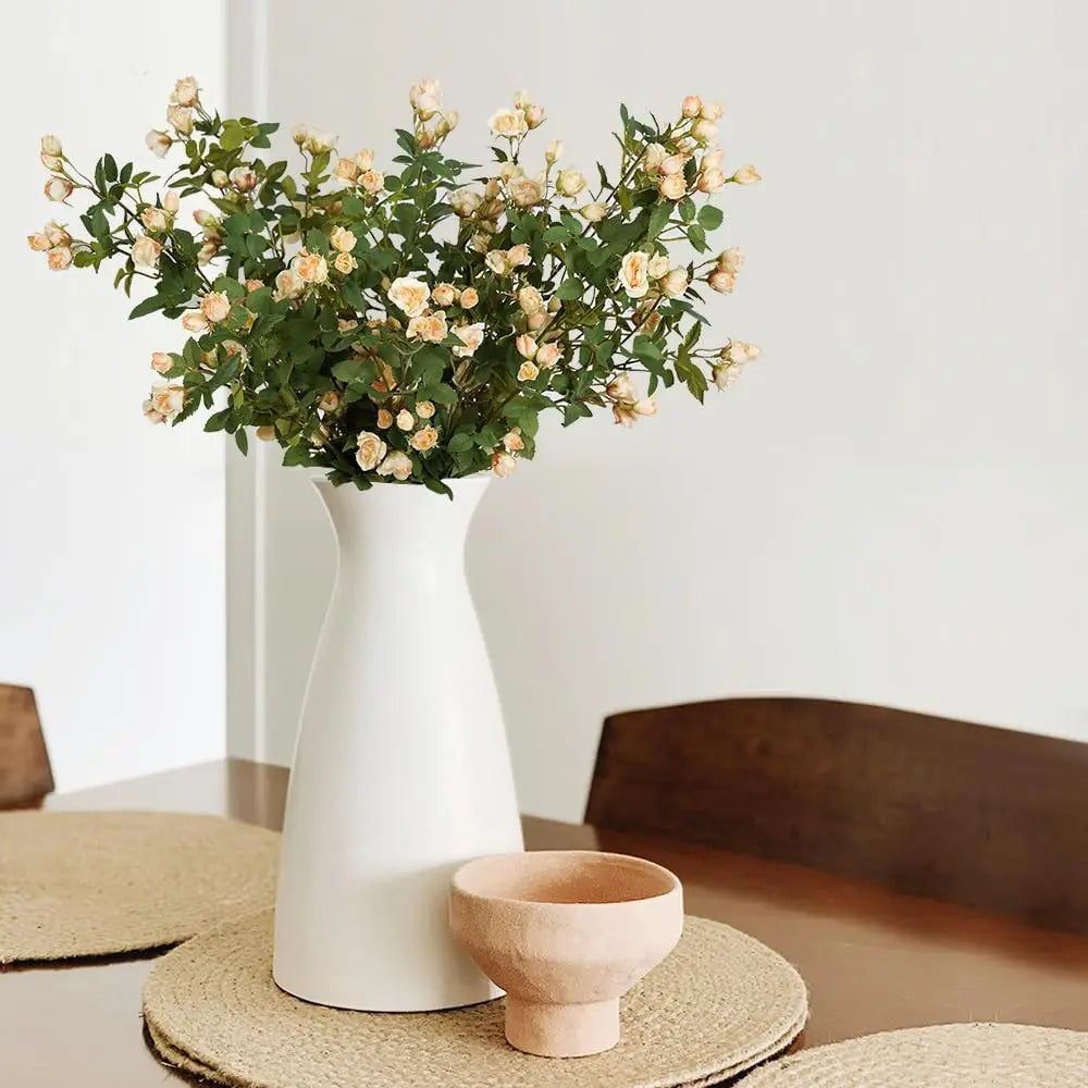 bouquet artificiel fleurs blanc beige vert feuilles vase décoration intérieure naturelle rustique occasion spéciale